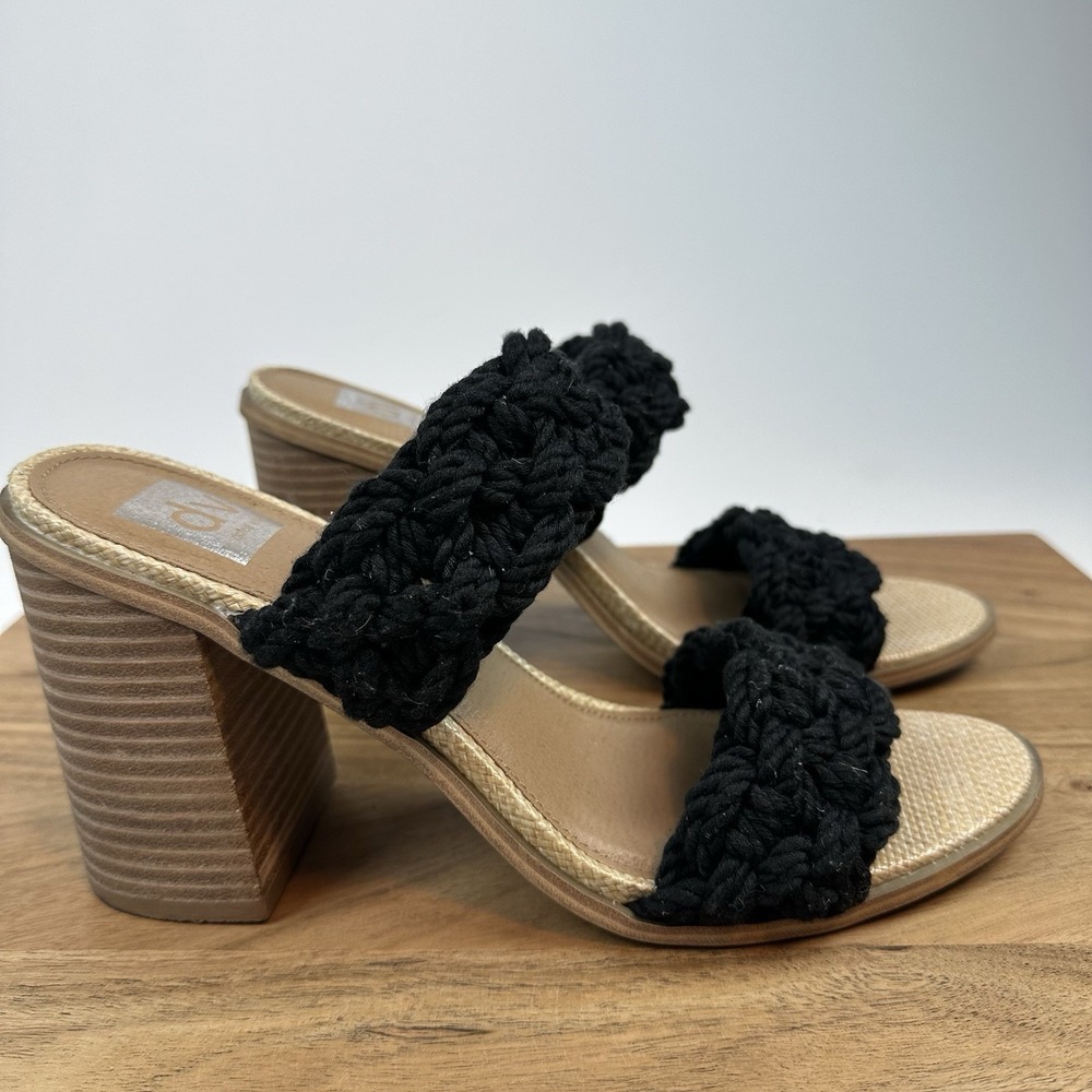 New Womens Dolce Vita Roulette Black Woven Slip On Strappy Sandals Heels Size 10